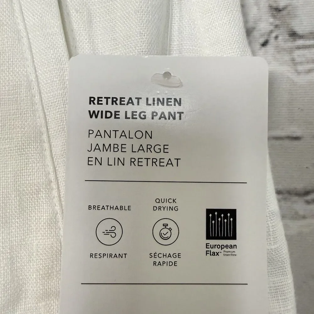 Athleta Retreat Linen High Rise Wide Leg Pants White Womens XS Split Leg Hem NWT